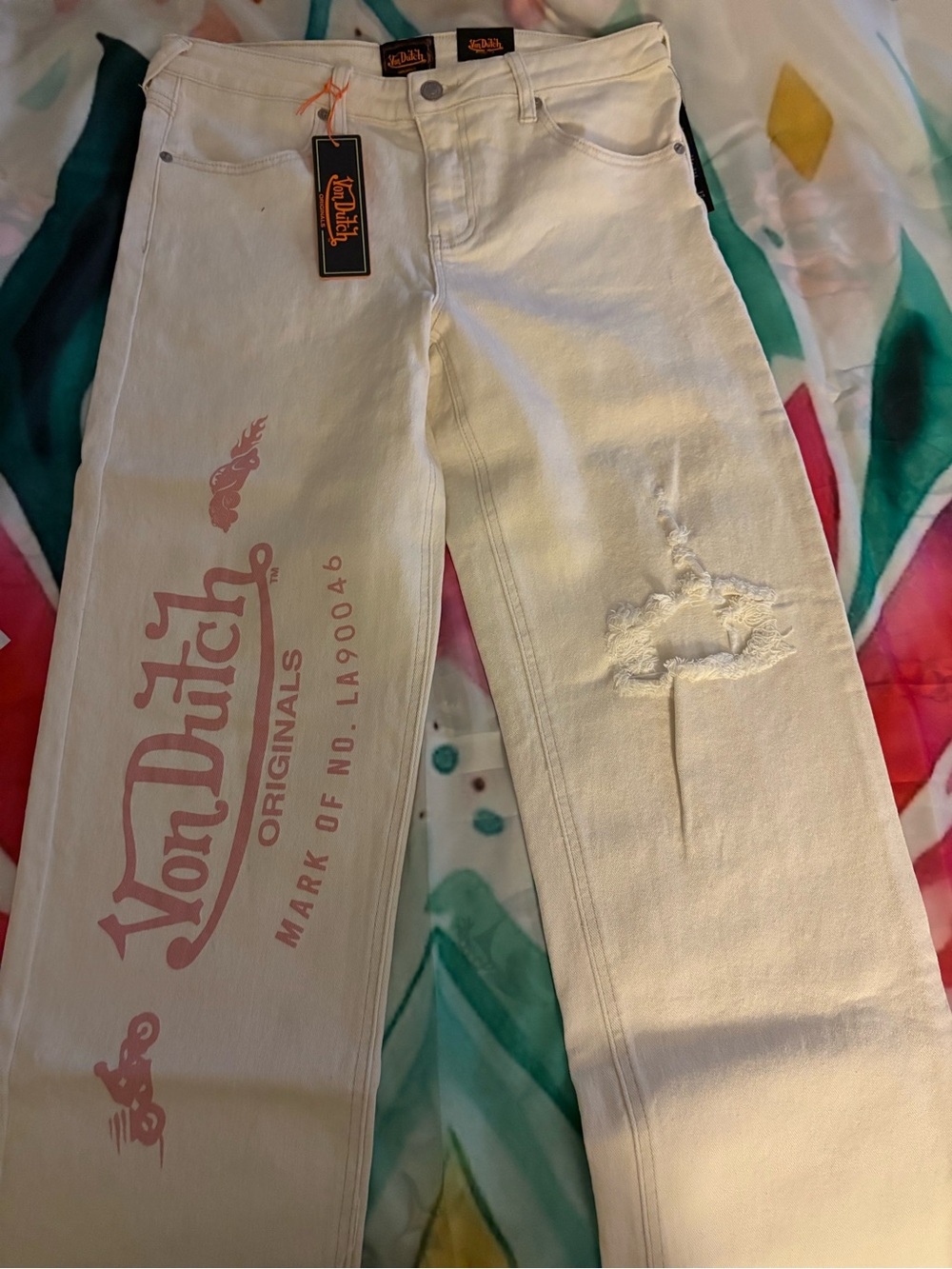 Von Dutch Women White Logo Straight Jeans